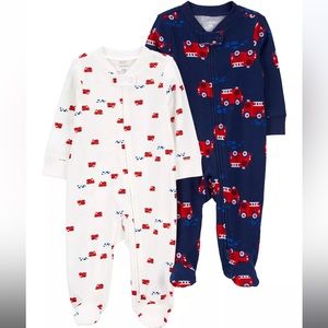 Carter’s Set of 2 Firetruck Footed Onesies Size 3 months